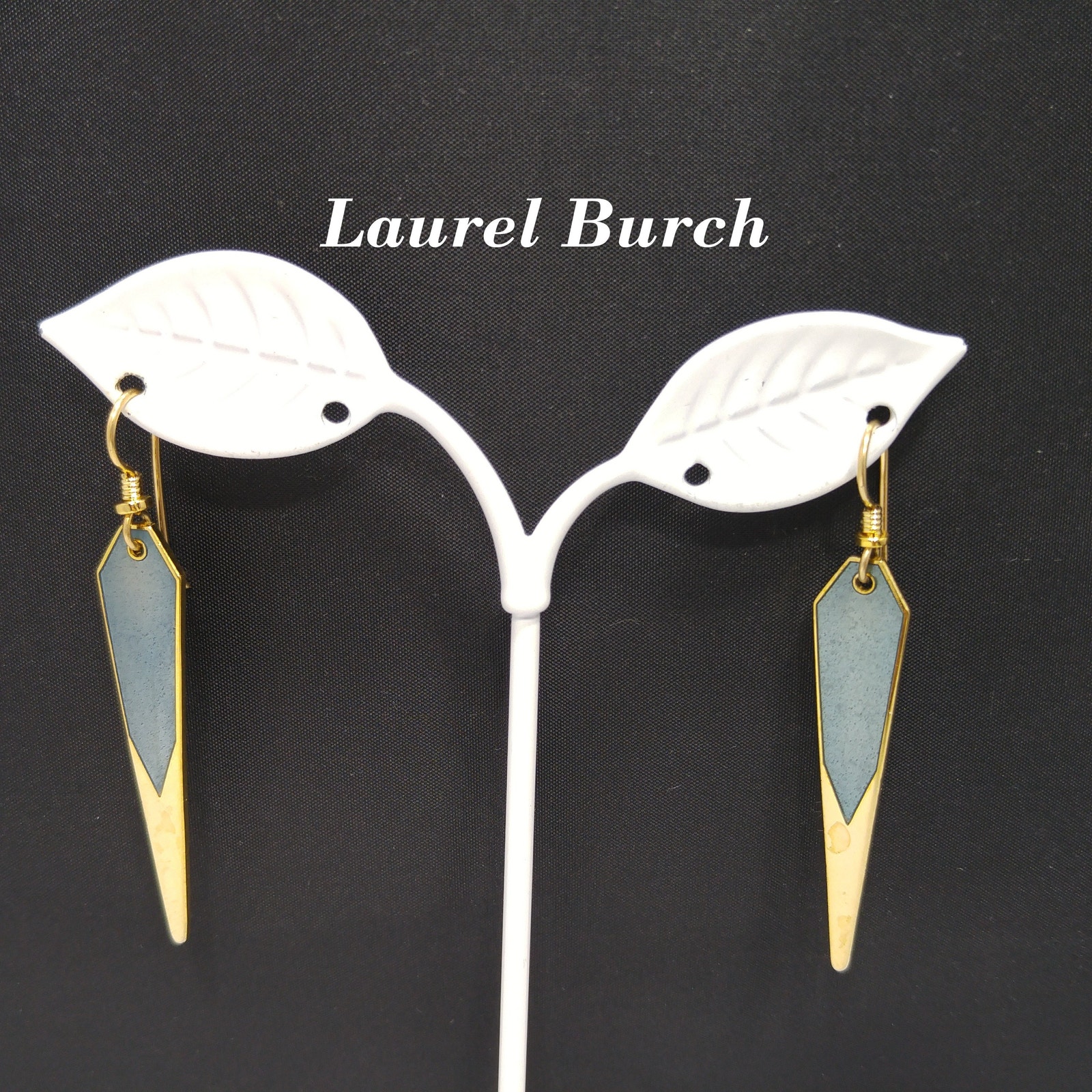 Laurel Burch Long Blue Enamel Earrings Gold Plated Cloisonn Dangle 1980s